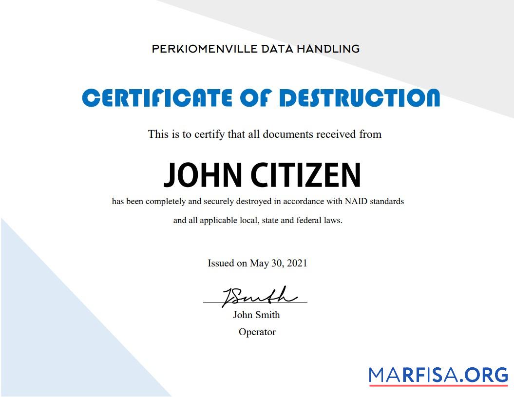 Printable USA Destruction cert template